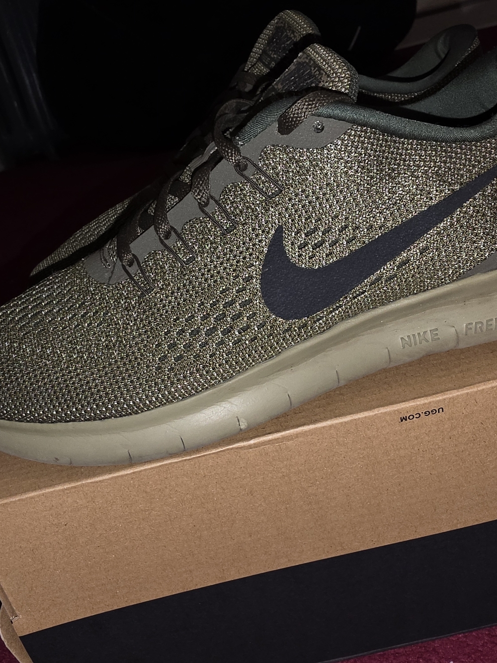 Nike Free RUN Olive Green Knit Running Shoes with Black SWOOSH